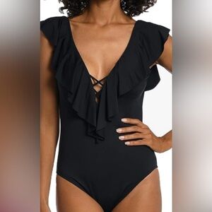 La Blanca Black Ruffled One Piece Swimsuit